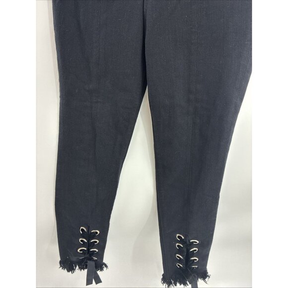 Express Womens 6 Black Super High Rise Ankle Legging Jeans Lace Up Hem Stretch - Picture 3 of 7
